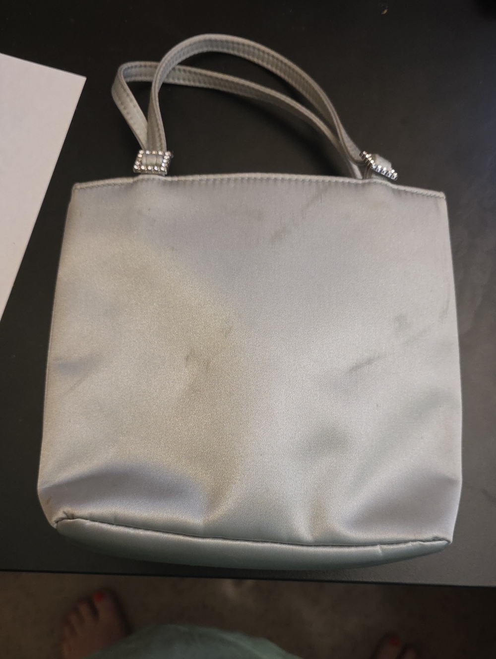 Liz Claiborne Silver Satin Tote with Crystal-Embellished Handles